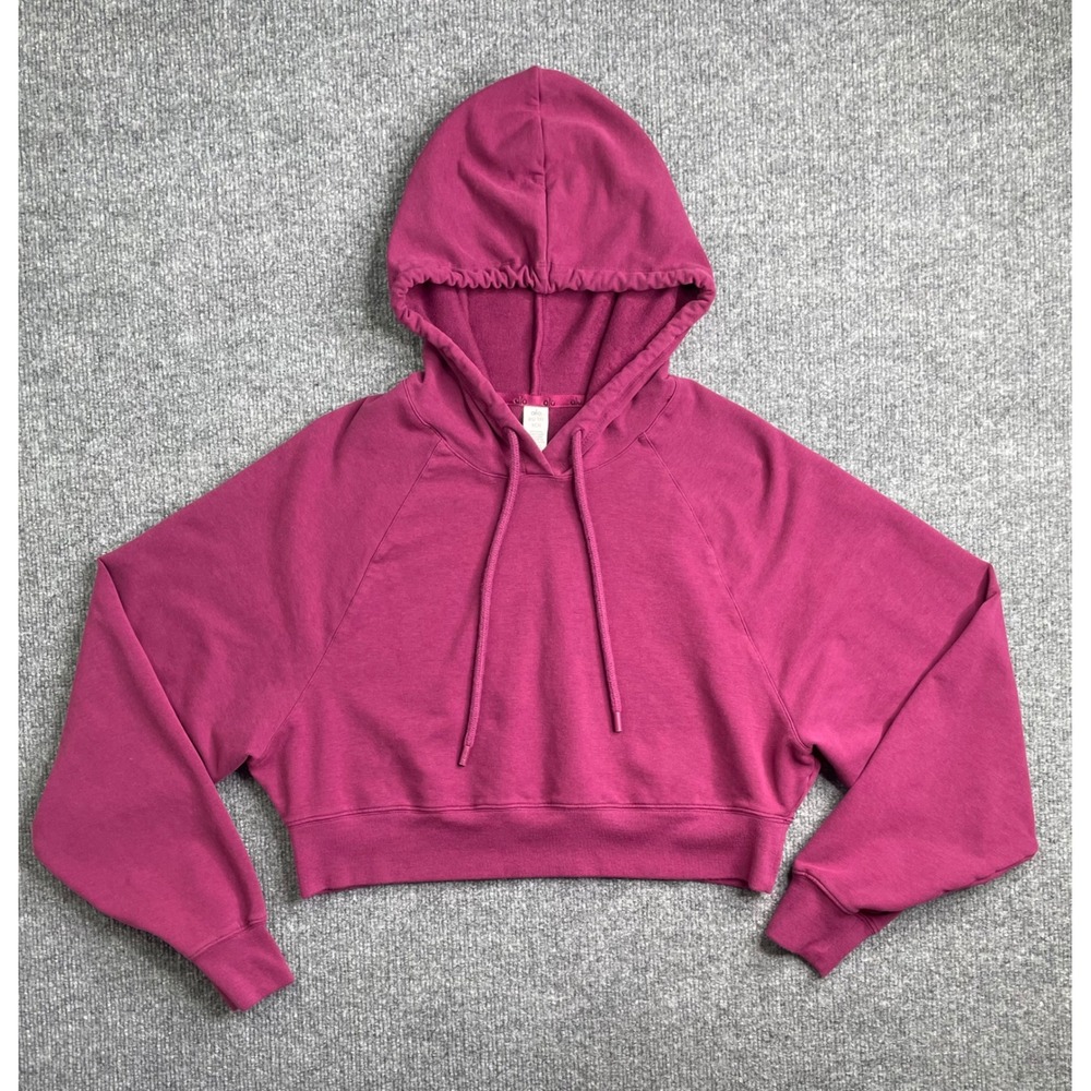 Alo Yoga Muse Hoodie Women XS Pink Cropped Raglan Pullover